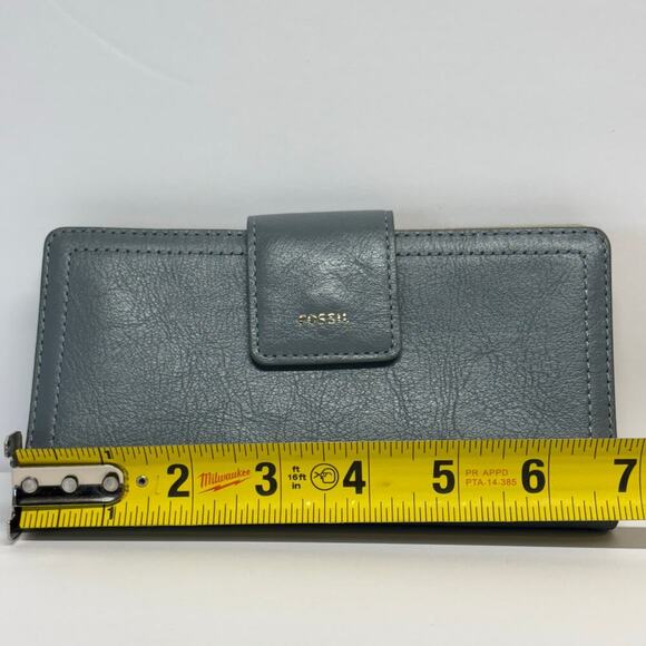 Fossil Wallet Bi-Fold Snap Gray Tan Leather Snap Zip Neutral Lightweight - Picture 10 of 13